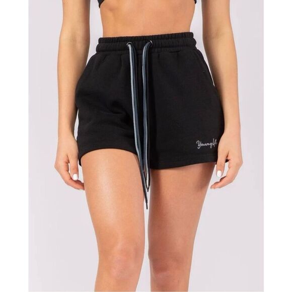 Youngla Women’s S YoungLa W107 Triple String Shorts Black High Rise Sweat shorts - Picture 1 of 11